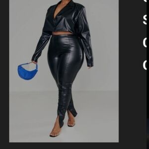 PrettyLittleThing Black Faux Leather Cropped Blazer